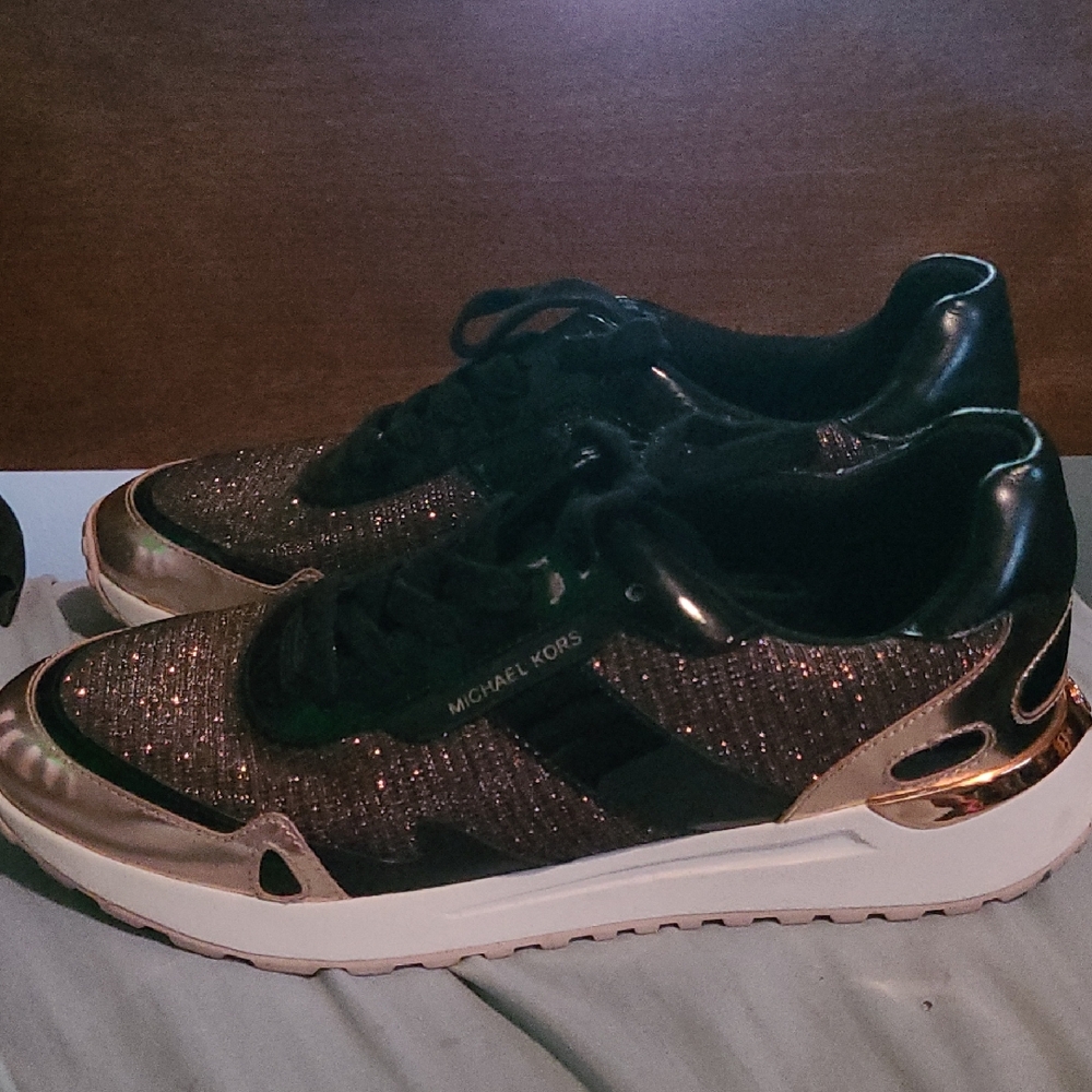 Michael Kors Black and Gold Sneakers with Chunky Midsole